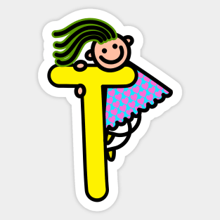 Letter T for girls alphabet Kids Colorful Cartoon Character Sticker